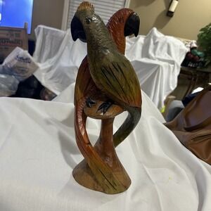 VTG Hand Carved & Painted Wood PARROTS Sculpture - LARGE PARROTS 13 Inches Tall